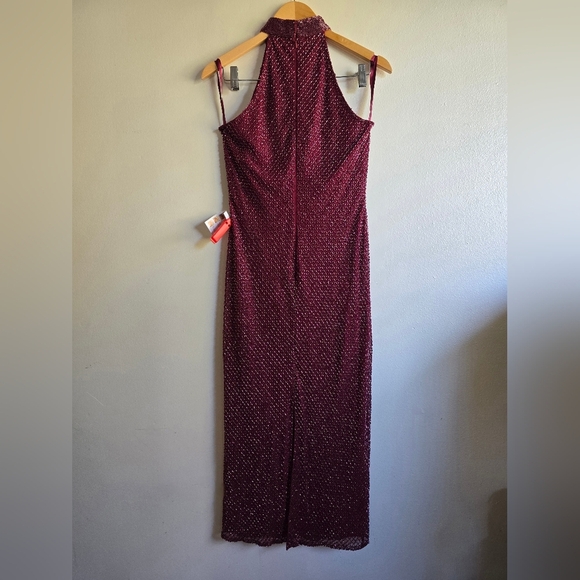 Mac‎ Duggal, Hand Embellished Halter Midi Sheath Dress,Burgundy, Size 2 - Picture 4 of 10